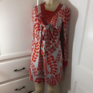 Red and grey above knee dress